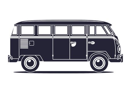 Isolated Silhouette of Classic Retro Camper Van, Side Viewのイラスト素材