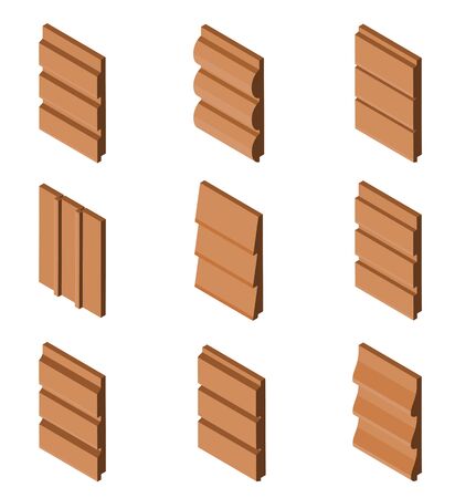 Different Brown Colored Siding Profiles in Isometric Viewのイラスト素材