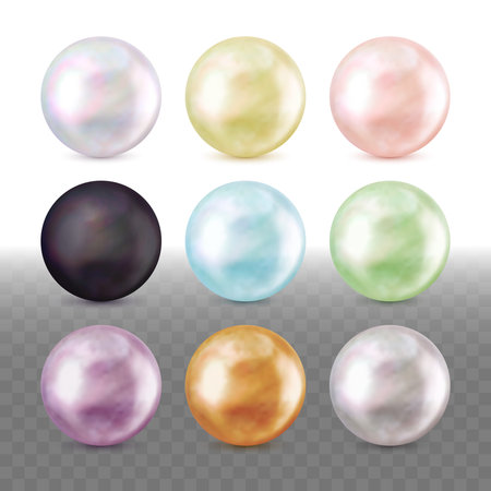 Realistic Isolated Round Pearls of Different Colorsのイラスト素材