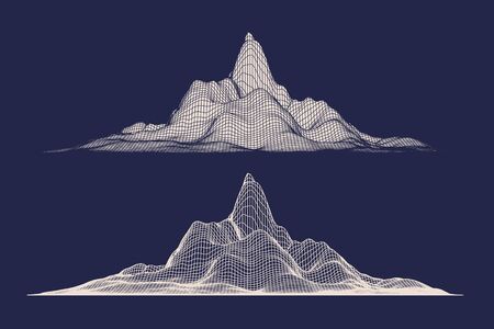 Abstract vector wireframe mesh mountains, front viewのイラスト素材