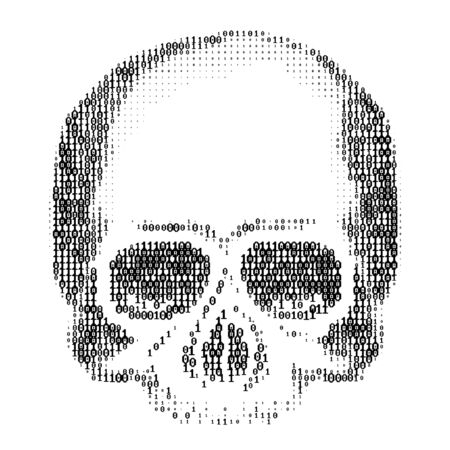 Skull Silhouette from Numbers 0 and 1. ASCII Art. Computer Virus,, Hacking, DDOS and Spam Conceptのイラスト素材