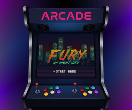 Retro arcade machine with a game on the screen. Vector illustrationのイラスト素材