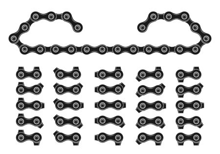 Silhouette of Roller Chain That Used on Bicycles and Motorcycles. Seamless Shapes for Patternのイラスト素材