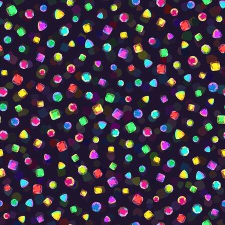 Seamless pattern of colorful gem stones on dark backgroundのイラスト素材
