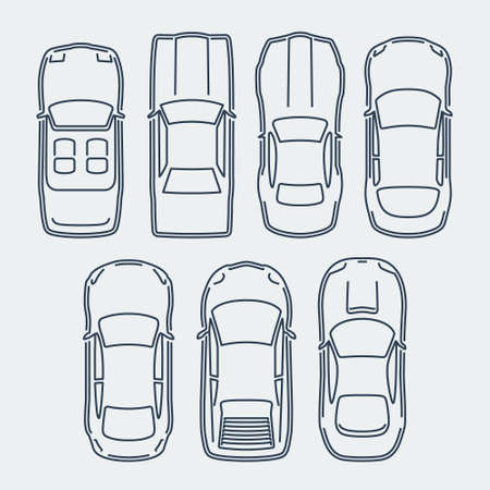 Vector Set of Cars in Outline Style, Top Viewのイラスト素材