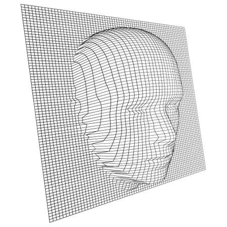 Vector Wireframe Grid and Human Face Protruding Through Itのイラスト素材