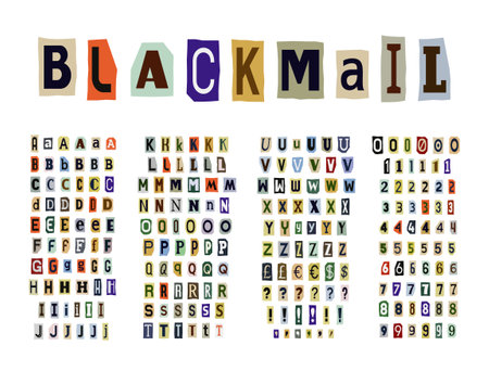 Blackmail/Ransom Anonymous Note Font. Latin Letters and Numbersのイラスト素材