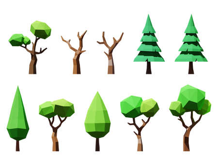 Set of Lowpoly Vector Trees: Furs, Deciduous and Deadのイラスト素材