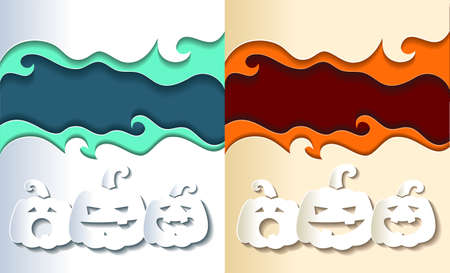 Illustration of paper smiling pumpkins made in Eps 10, with blend, gradients and groupedのイラスト素材