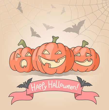 Illustration of three smiling halloween pumpkins made , with gradients and groupedのイラスト素材