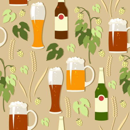 Vector background with light and dark beer (seamless pattern)のイラスト素材