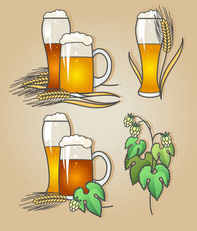Vector set of dark and light beerのイラスト素材