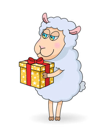 Illustration of cute sheep with gift boxのイラスト素材