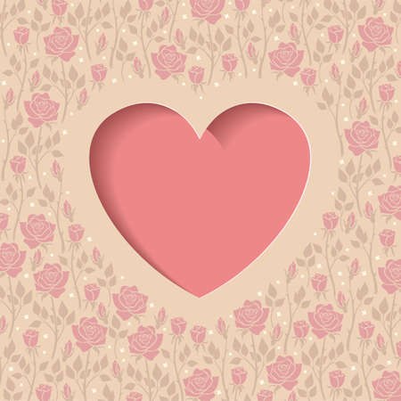 Illustration of postcard with heart and rosesのイラスト素材