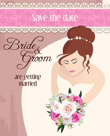 Illustration of bride with bouquet of rosesのイラスト素材