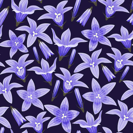 Seamless background with blue bellflowersのイラスト素材