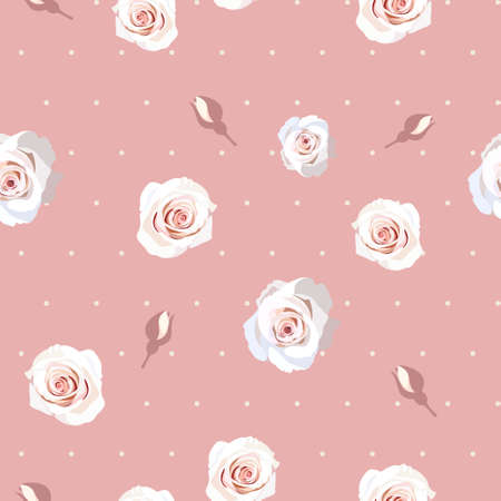 Seamless polka dot and roses backgroundのイラスト素材