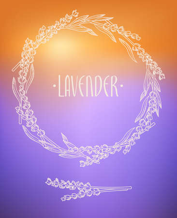 Lavender wreath on lavender field backgroundのイラスト素材