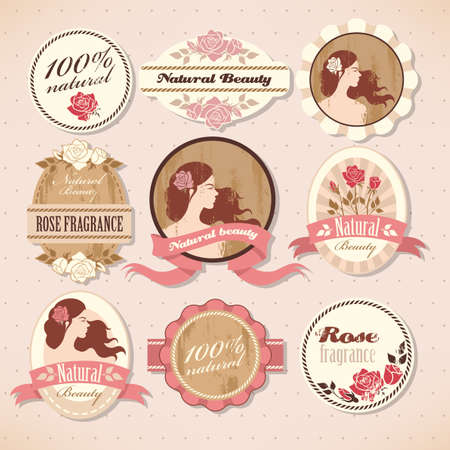 Set of natural beauty labels with rosesのイラスト素材