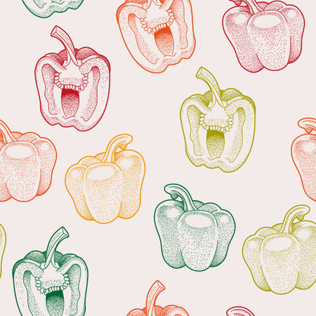 Hand drawn bell pepper seamless background pattern