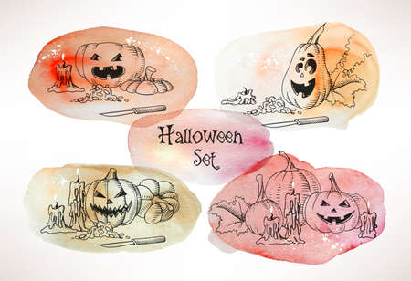 Set of various hand drawn halloween pumpkinsのイラスト素材