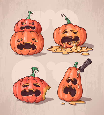 Set of various hand drawn halloween pumpkinsのイラスト素材