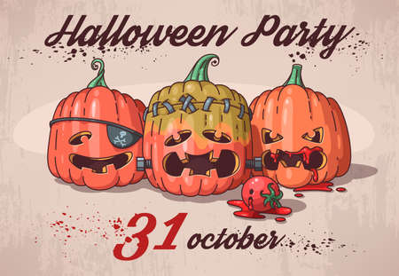 Halloween party invitation with three funny pumpkinsのイラスト素材