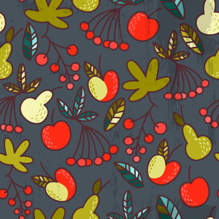 Garden fruit and berries decorative seamless backgroundのイラスト素材