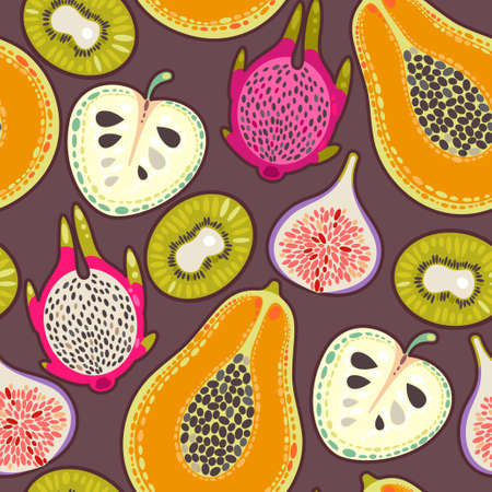 Decorative colorful exotic fruit seamless background patternのイラスト素材
