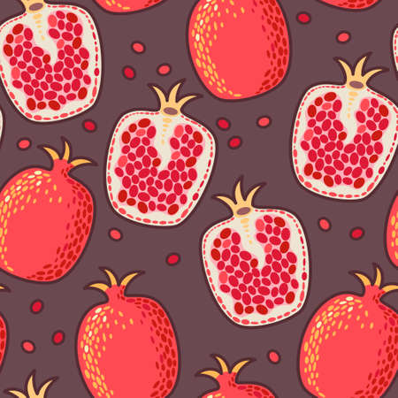 Decorative colorful pomegranate and its seeds seamless backgroundのイラスト素材