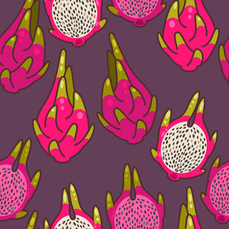 Colorful decorative dragon fruit seamless background patternのイラスト素材