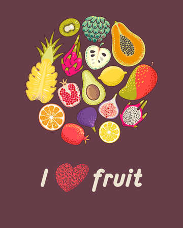 Illustration of circle made with exotic fruitのイラスト素材