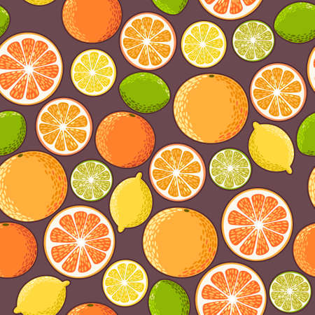 Decorative colorful citrus slices vector seamless backgroundのイラスト素材