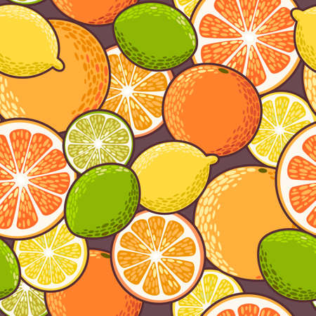 Decorative colorful citrus slices vector seamless backgroundのイラスト素材