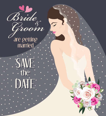 Illustration of bride with bouquet of rosesのイラスト素材