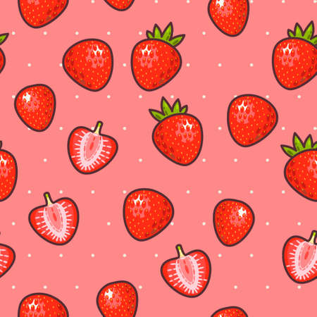 Strawberry and strawberry slices vector seamless backgroundのイラスト素材
