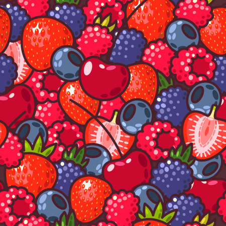 Vector seamless background with colorful fresh berriesのイラスト素材