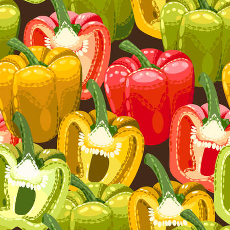 Peppers of different colors vector seamless backgroundのイラスト素材