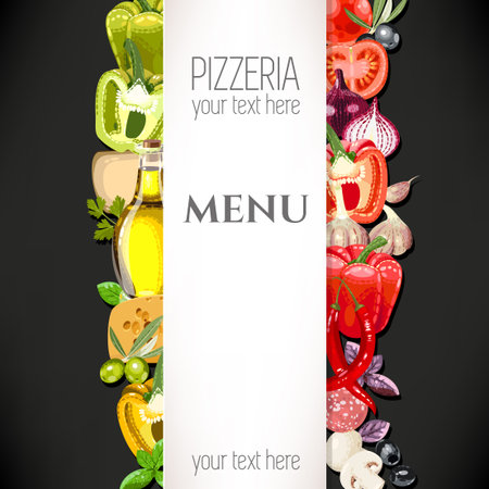 Vector menu for pizzeria with ingredients for pizzaのイラスト素材