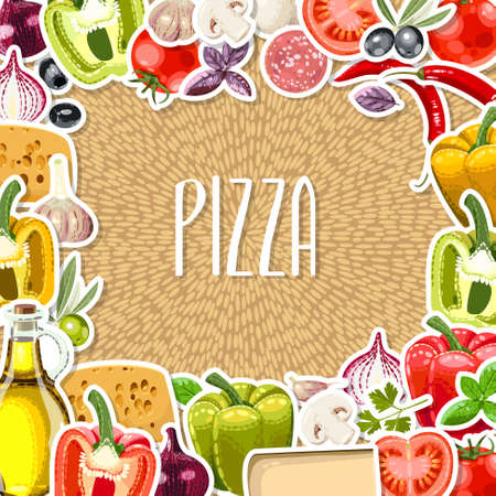Vector illustration of different pizza ingredients with copy spaceのイラスト素材