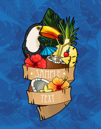 Vector illustration of toucan and tropical cocktailのイラスト素材