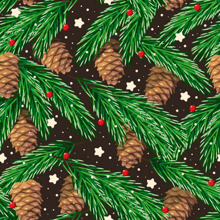 Spruce branches and snowflakes vector seamless backgroundのイラスト素材