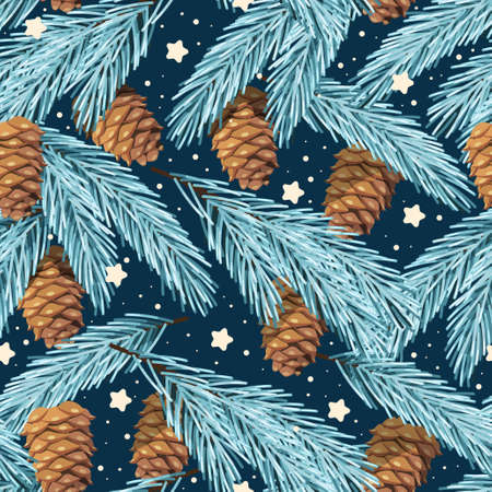 Spruce branches and snowflakes vector seamless backgroundのイラスト素材