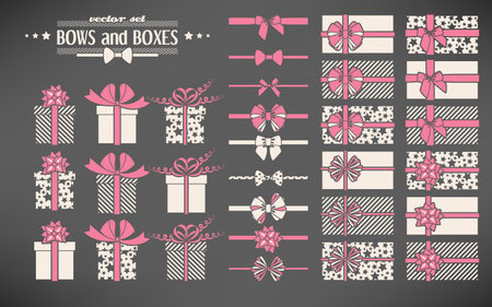 Vector set of simple bows and gift boxesのイラスト素材