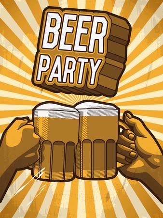 Beer party poster with two hands holding glasses of beerのイラスト素材