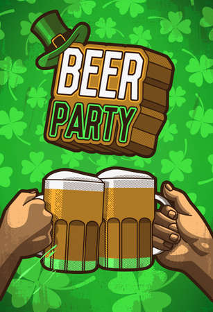 Beer party poster with two hands holding glasses of beerのイラスト素材