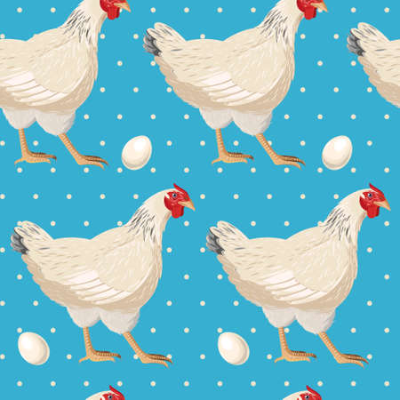 White hen ang egg vector seamless backgroundのイラスト素材