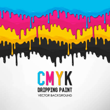 Dripping cyan, magenta, yellow and black paint vector backgroundのイラスト素材
