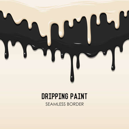 Dripping black and white paint vector seamless borderのイラスト素材