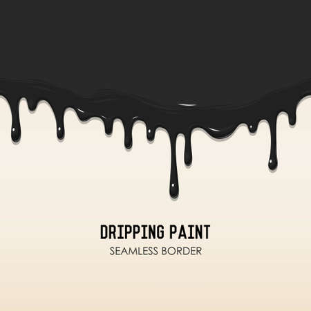 Dripping black and white paint vector seamless borderのイラスト素材